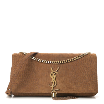 Saint Laurent Crocodile Embossed Suede Monogram Tassel Kate 99 Tan 1 of 11