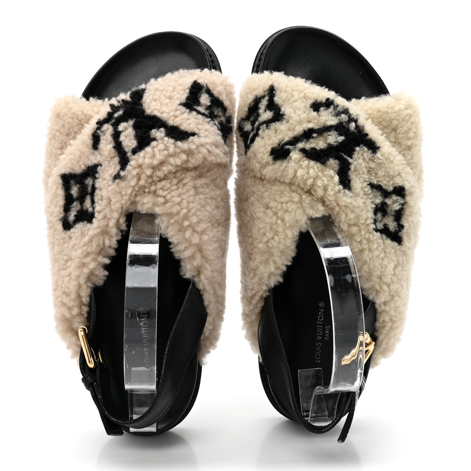 Louis Vuitton Shearling Paseo Sandals 40 Black 2 of 11