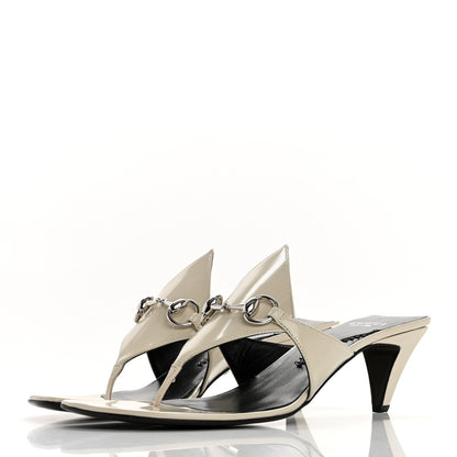 Gucci Patent Mariame Horsebit 55mm Mule Slide Sandals 39.5 Mystic White 4 of 9