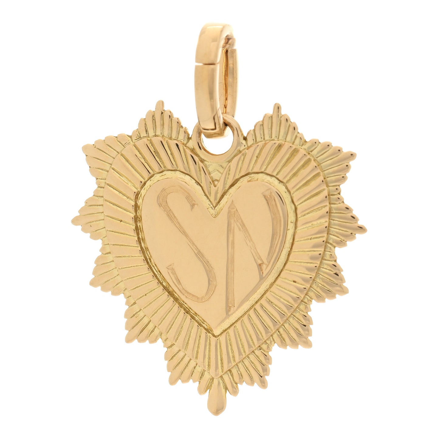 18K Yellow Gold Radiating Engravable Heart Medium Medallion Pendant
