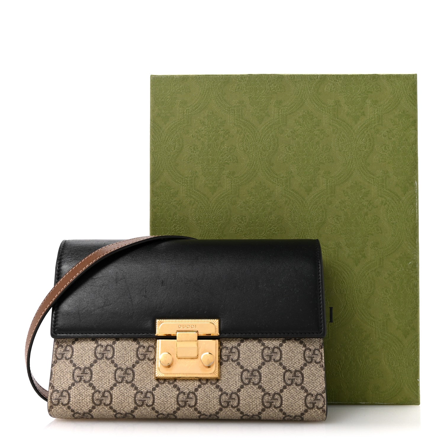 Gucci GG Supreme Monogram Calfskin Mini Padlock Shoulder Bag Beige Black Cuir 15 of 15