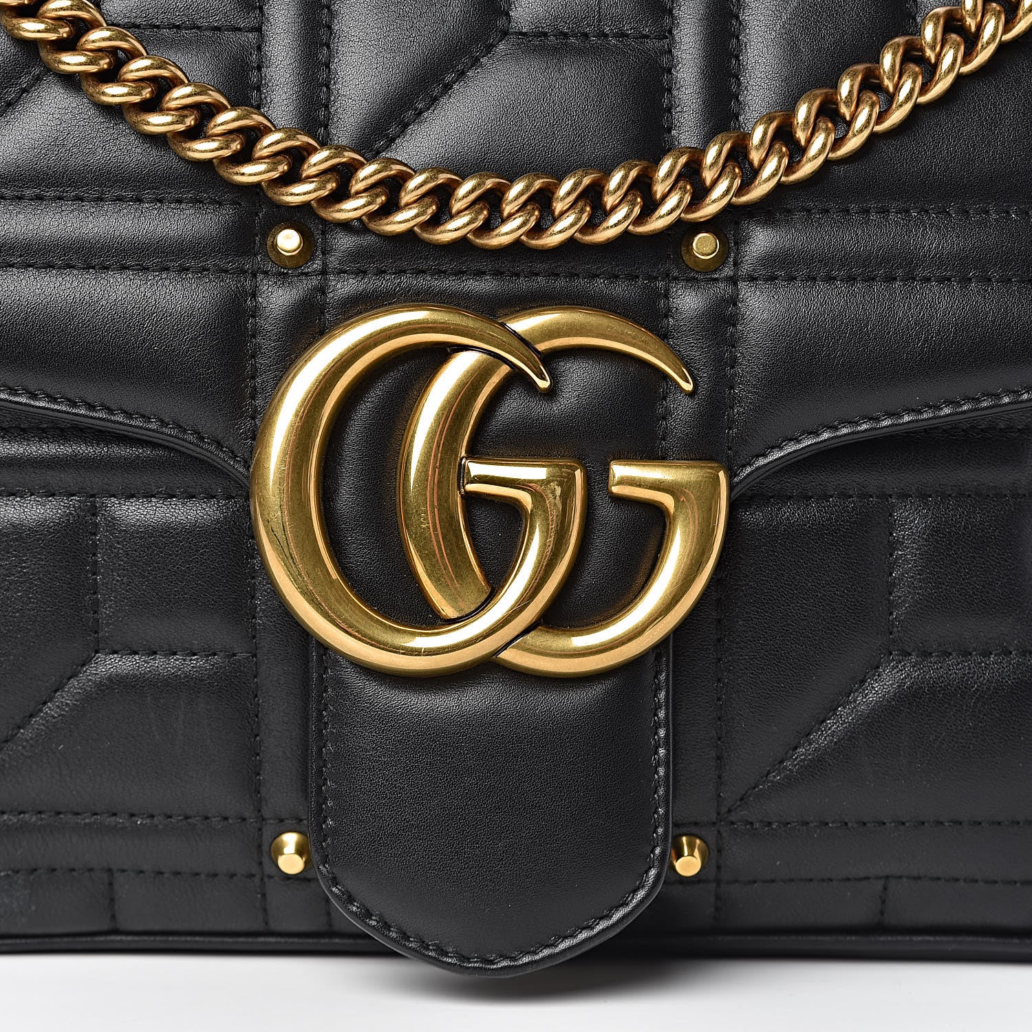 Gucci Calfskin Matelasse Studded Medium GG Marmont Shoulder Bag Black 10 of 12