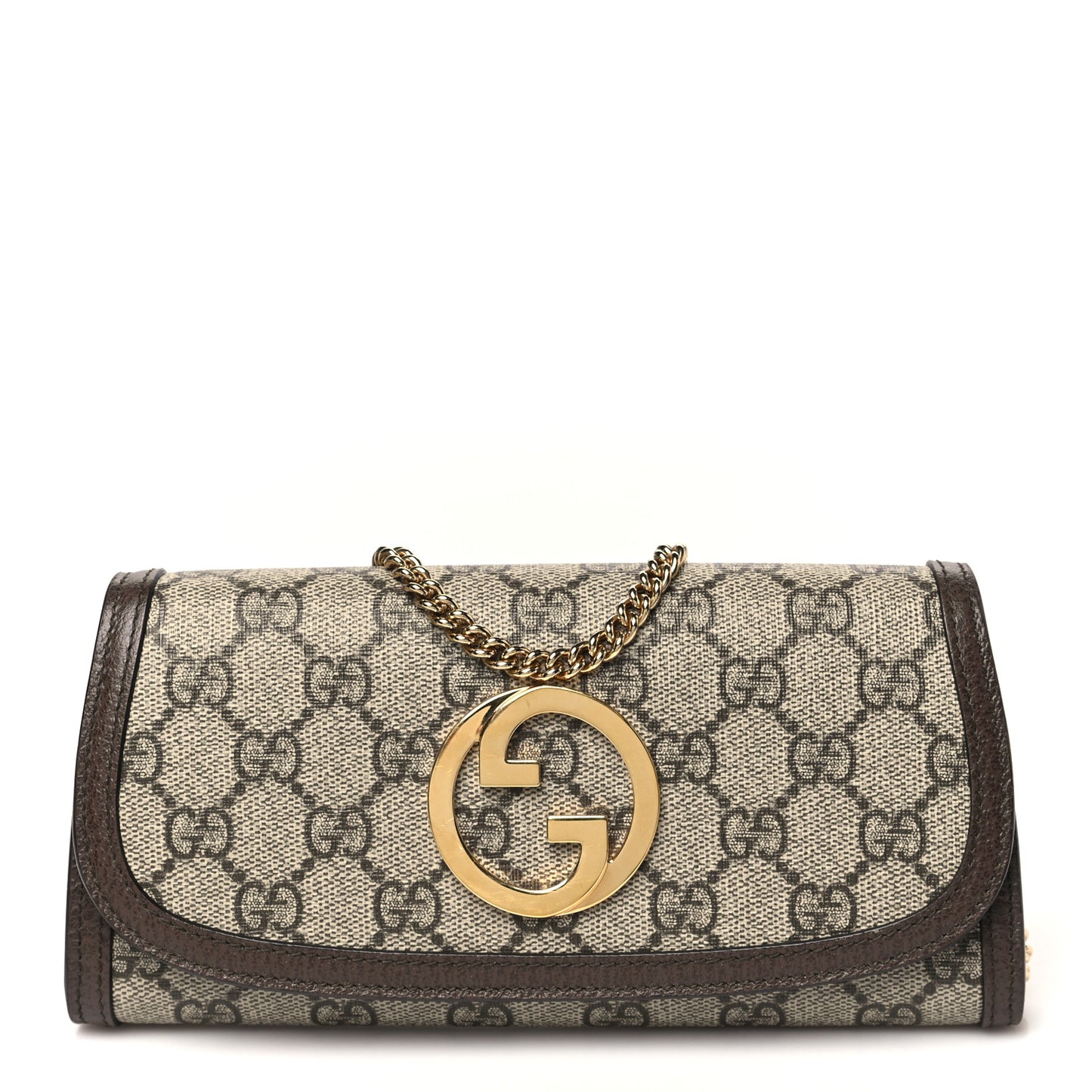 GG Supreme Monogram Textured Dollar Calfskin Blondie Continental Chain Wallet Beige Ebony New Acero