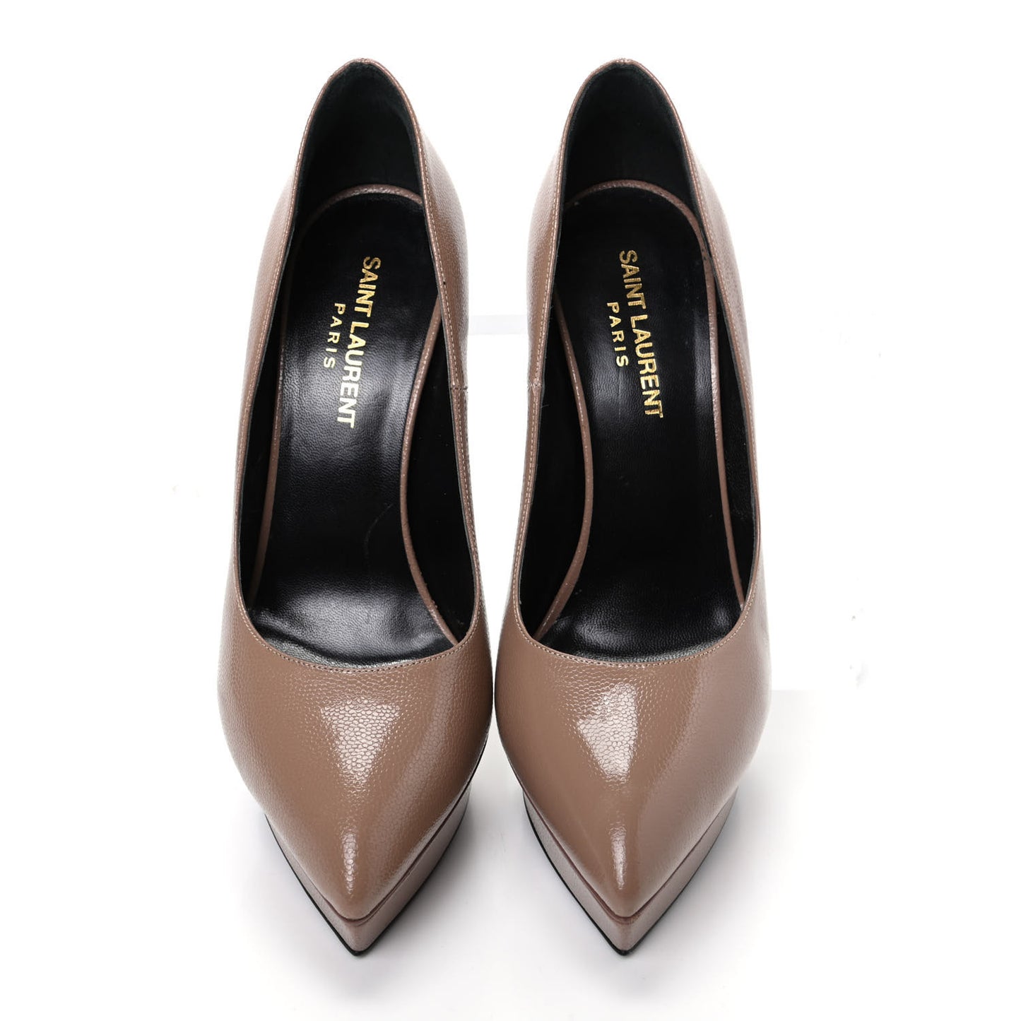 Pebbled Patent Calfskin Janis 105 Platform Pumps 37 Taupe