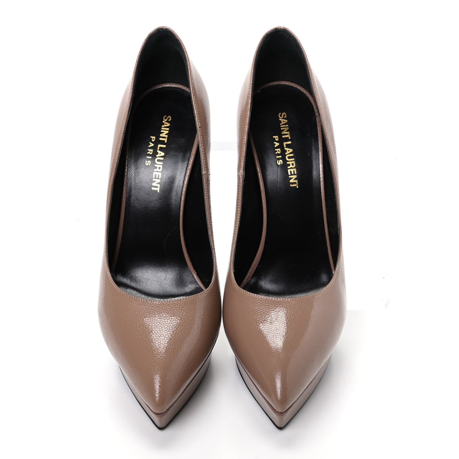 Saint Laurent Pebbled Patent Calfskin Janis 105 Platform Pumps 37 Taupe 5 of 10