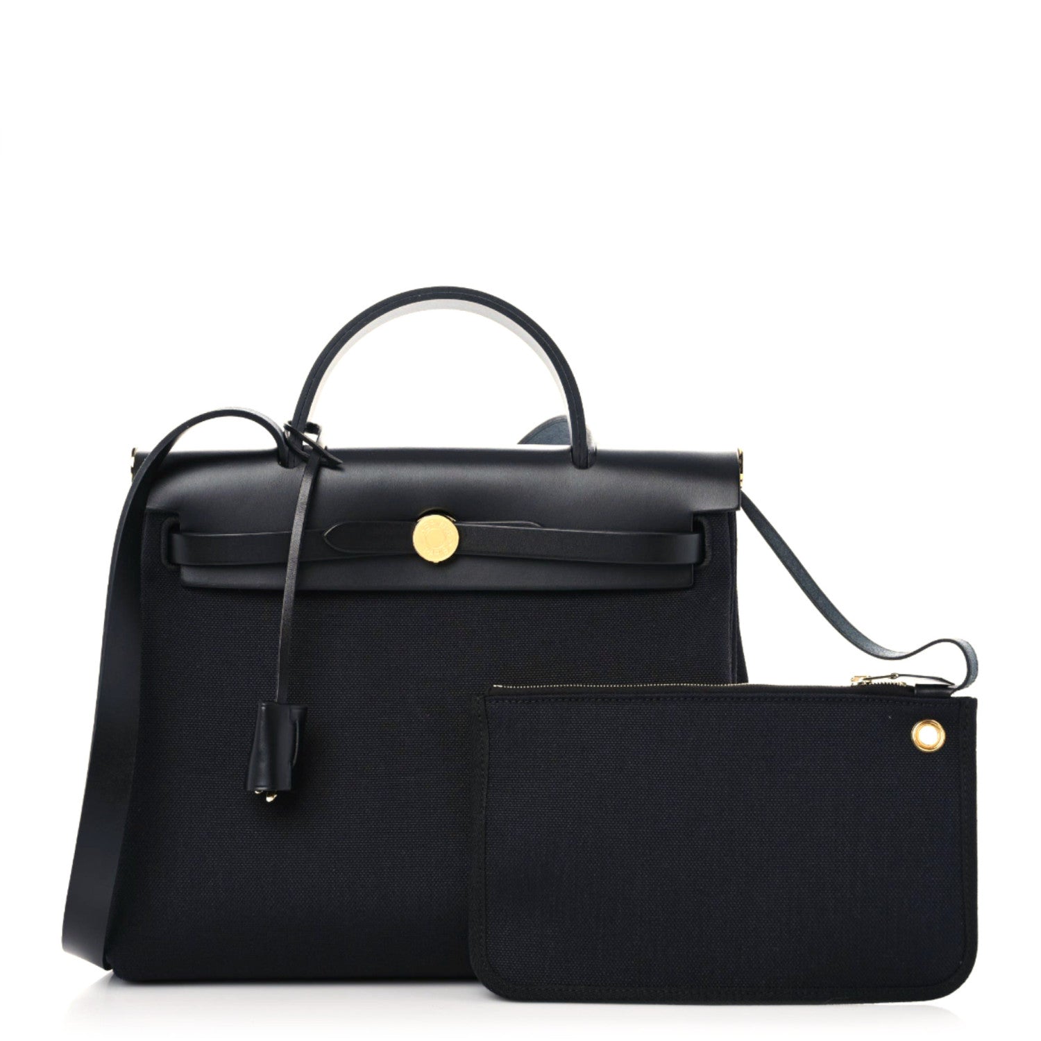 Hermes Military Toile Vache Hunter Herbag Zip Retourne 31 PM Black 1 of 9