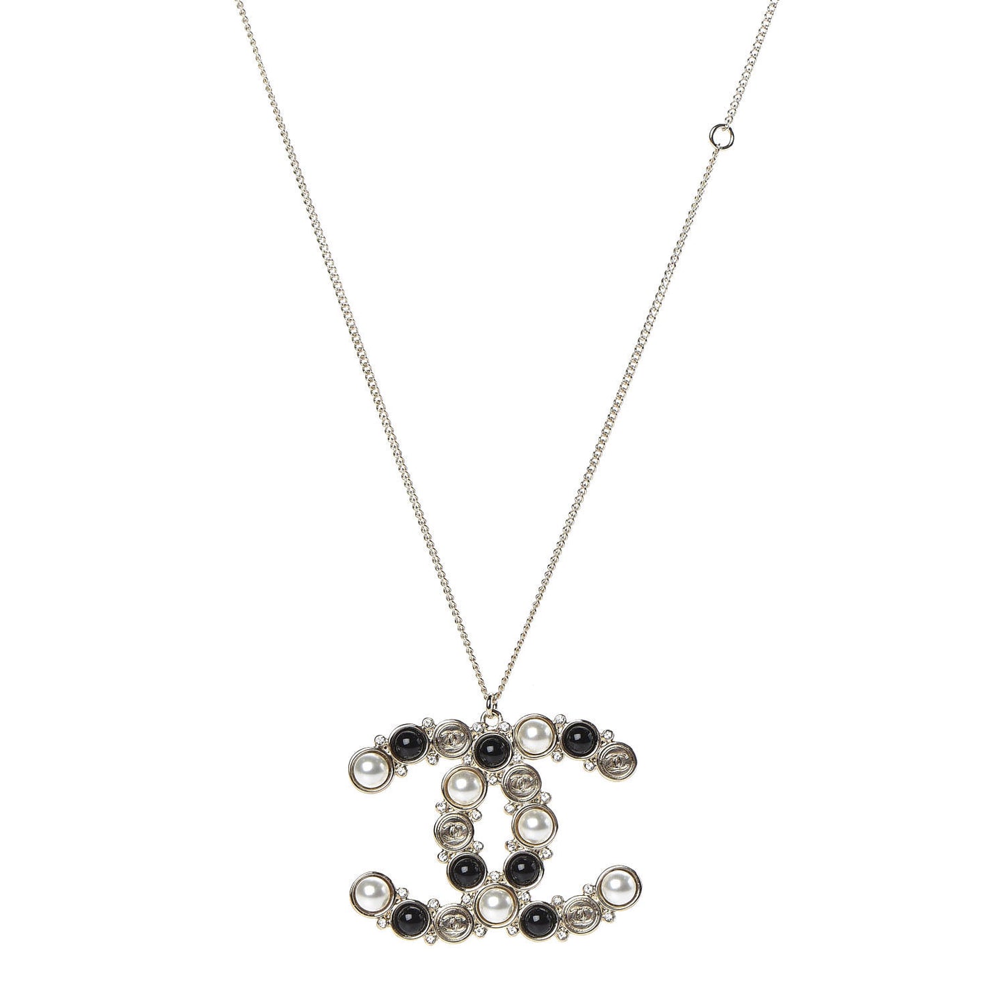 Crystal Pearl CC Chain Necklace Gold Black