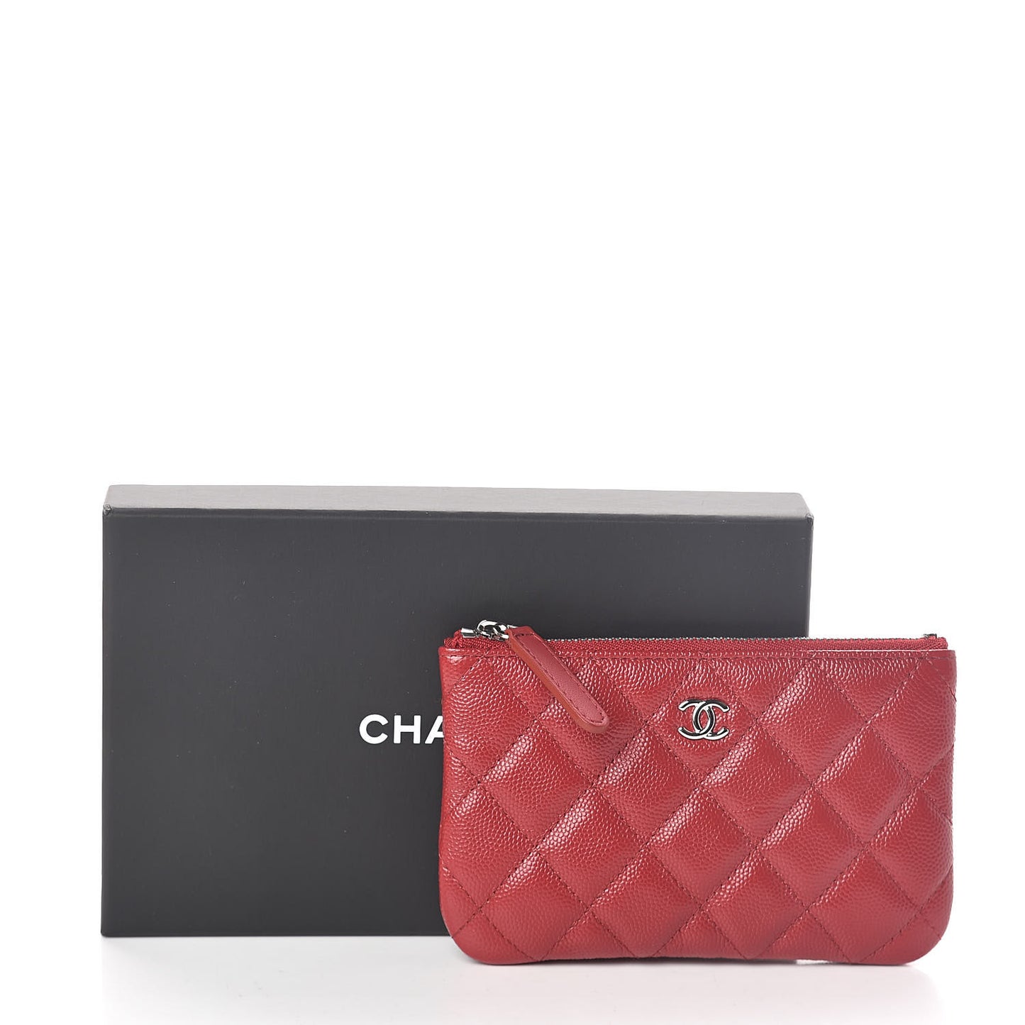 Caviar Quilted Small Cosmetic Case Dark Red