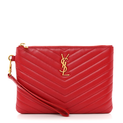Saint Laurent Calfskin Matelasse Chevron Monogram A5 Wristlet Bandana Red 1 of 8