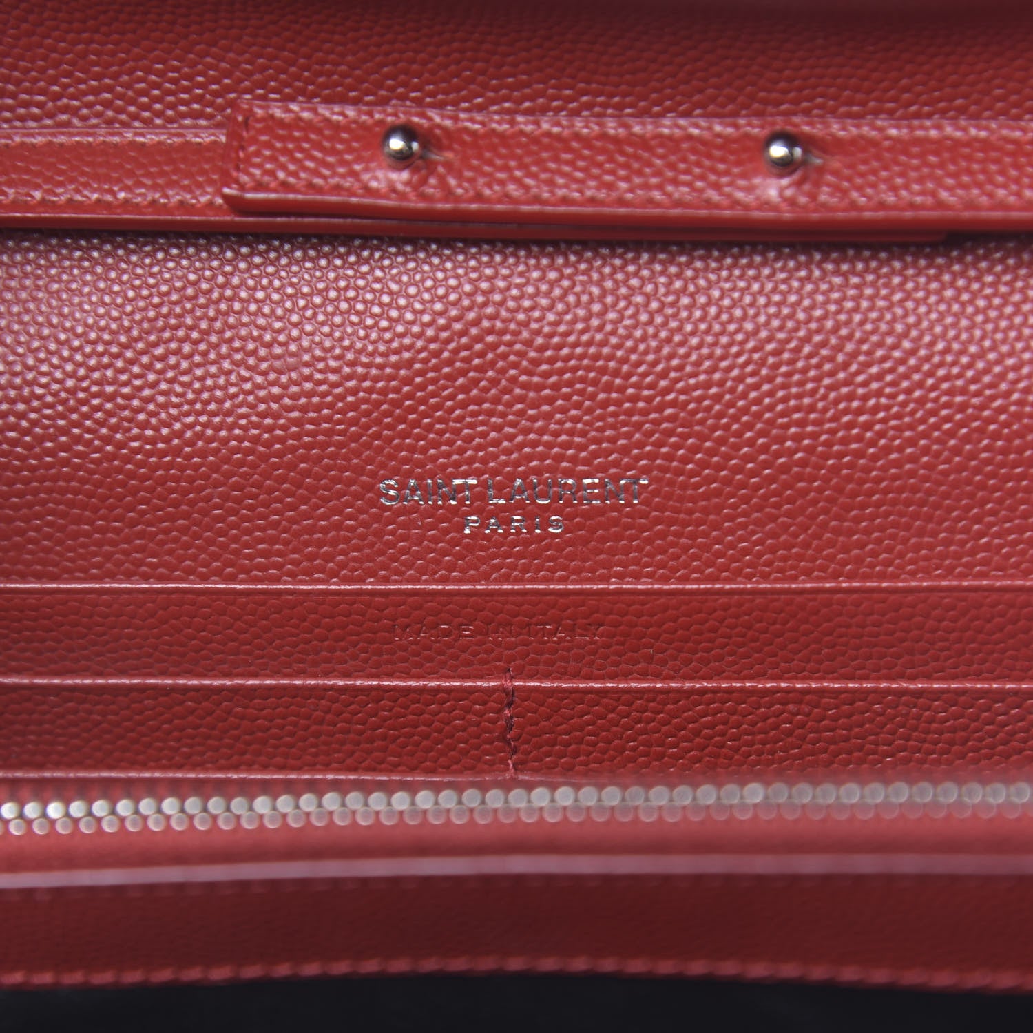 Saint Laurent Grain De Poudre Matelasse Chevron Monogram Chain Wallet Rouge Eros 6 of 10