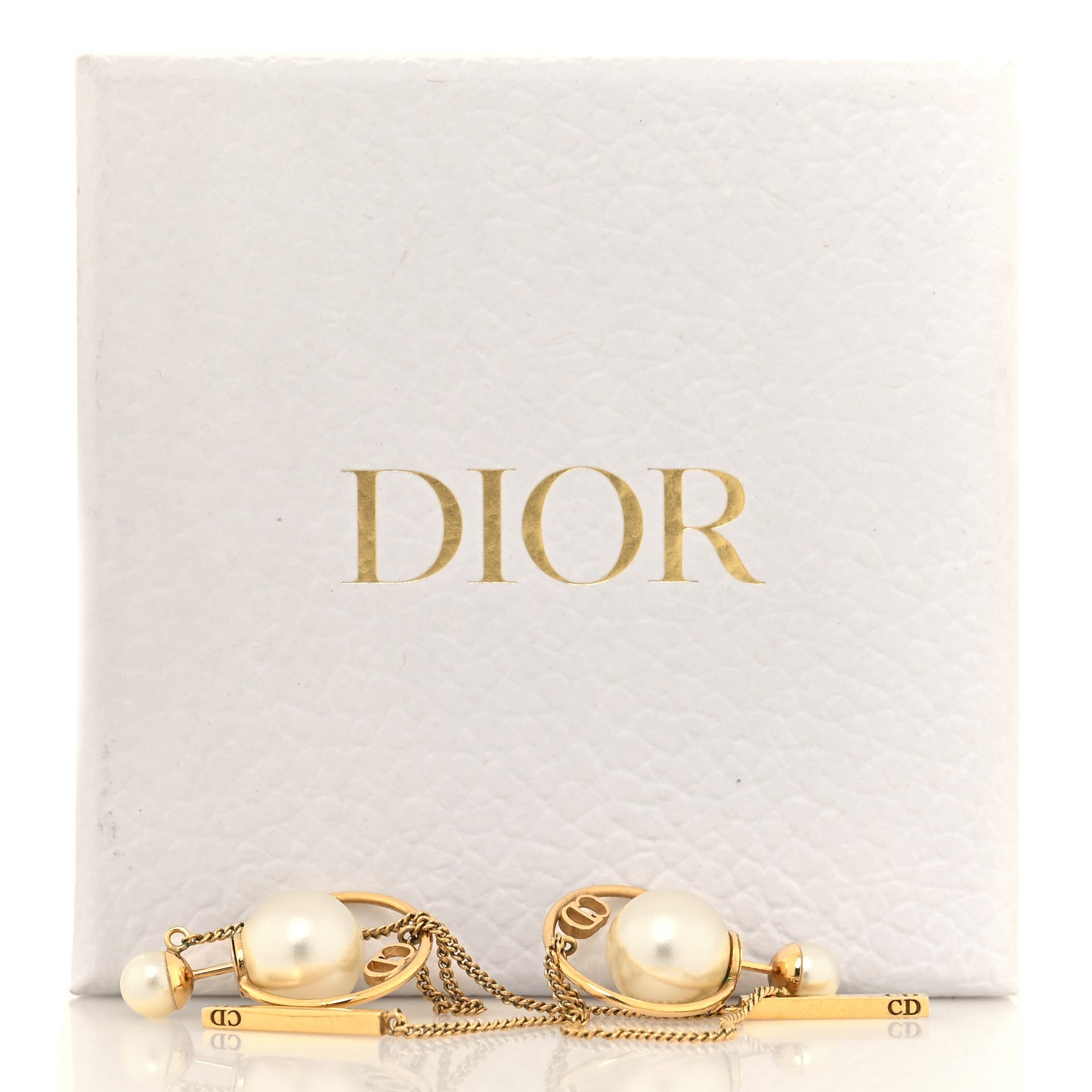 Christian Dior Pearl Tribales Dangle Chain Earrings Gold 5 of 5