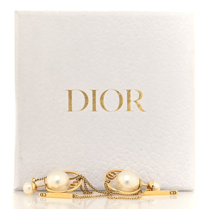 Christian Dior Pearl Tribales Dangle Chain Earrings Gold 5 of 5
