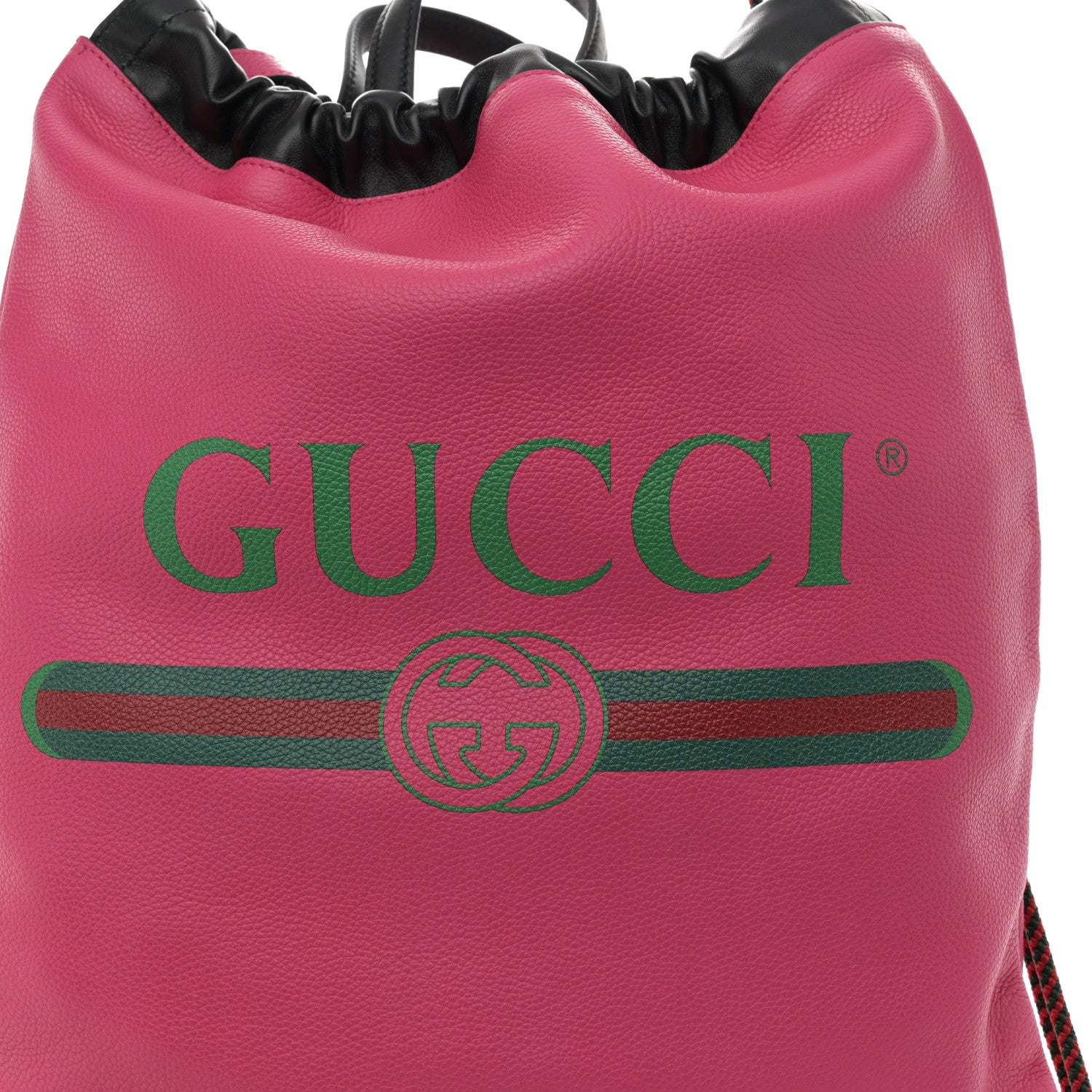 Gucci Grained Calfskin Logo Drawstring Backpack Box Pink Green Black 9 of 12