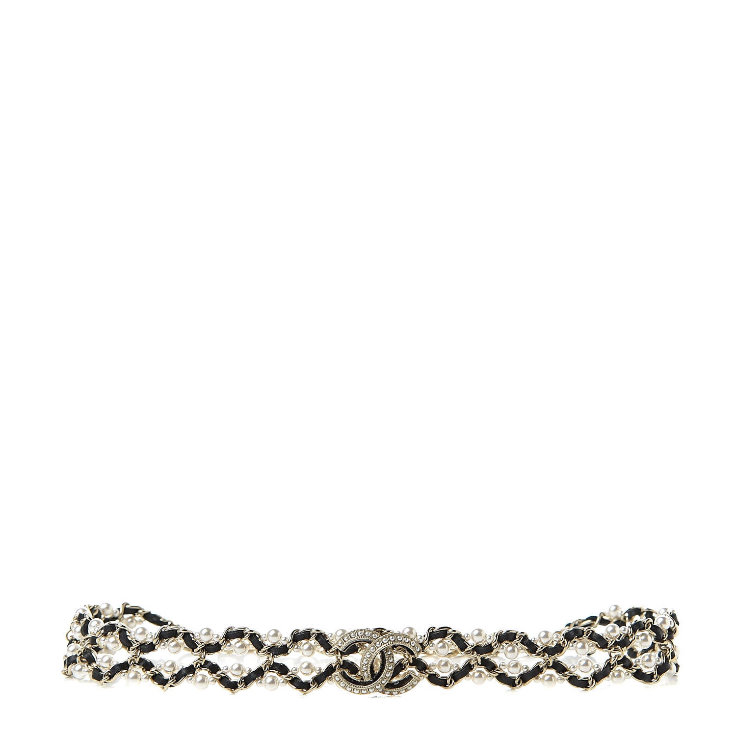 Chanel Pearl Lambskin CC Chain Twist Choker Necklace Black Gold 1 of 4