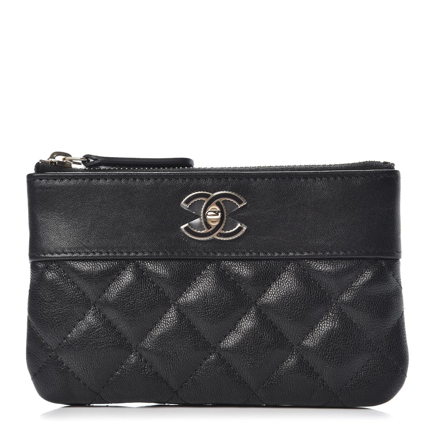 Sheepskin Quilted Small Vintage Mademoiselle Cosmetic Case Black