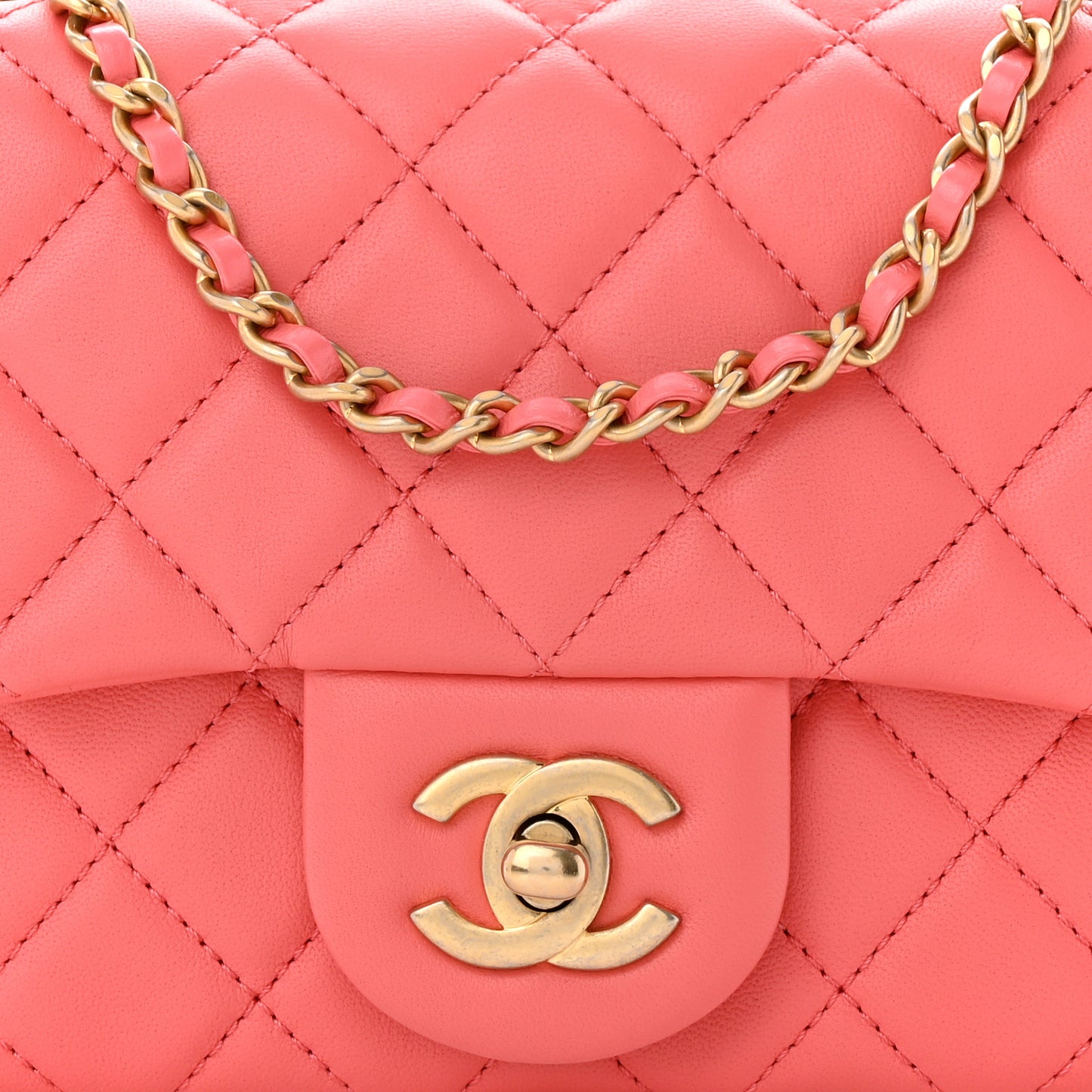 Lambskin Quilted Mini Pearl Crush Flap Coral