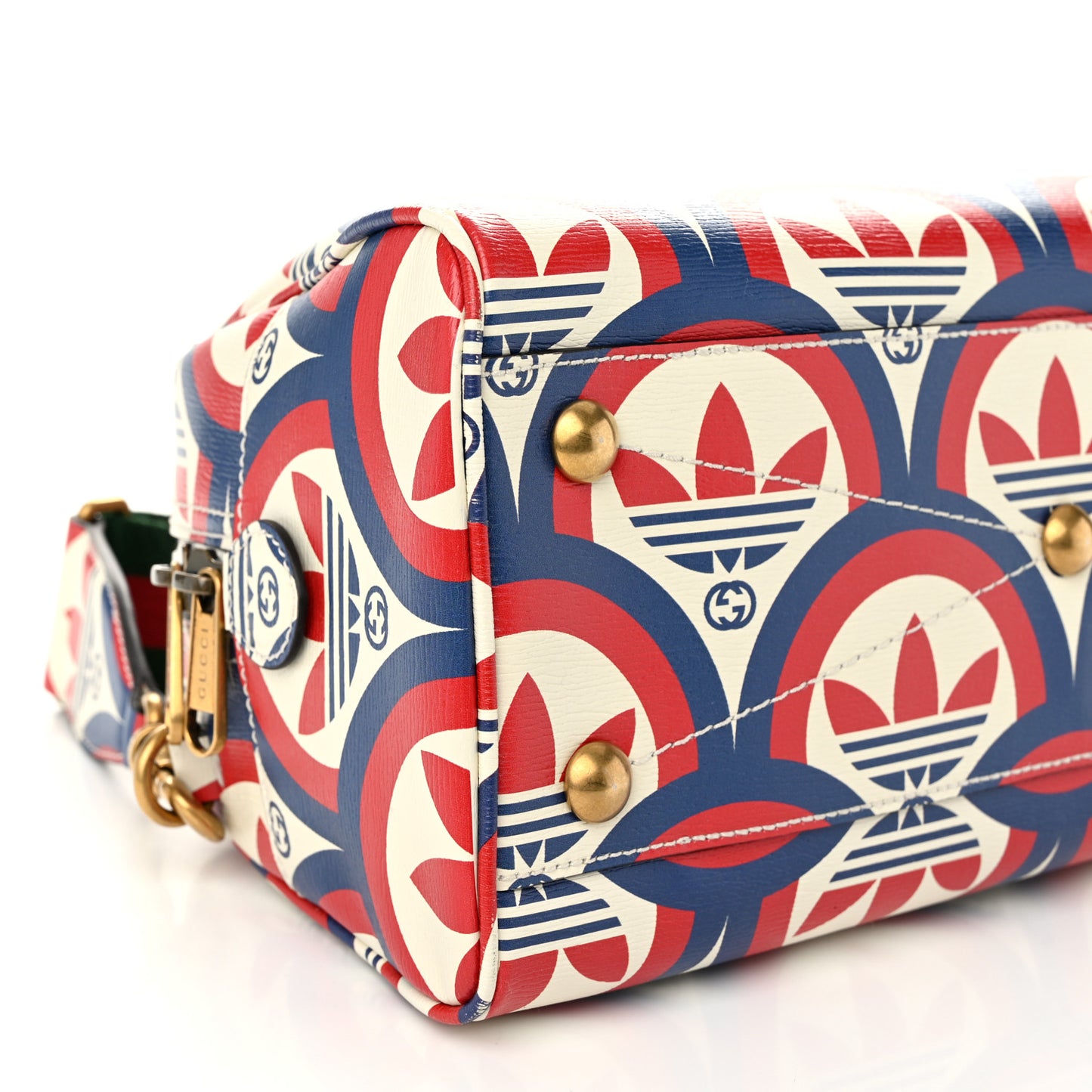 X ADIDAS Shangai Calfskin Web Trefoil Interlocking G Mini Duffle Bag Red White Blue