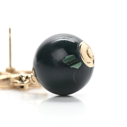 Chanel CC Bead Drop Earrings Dark Green Gold 5 of 5