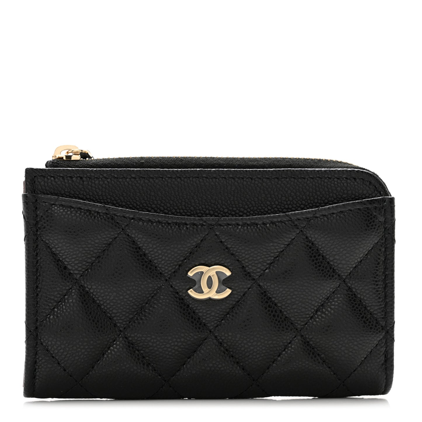 Caviar Quilted CC Zip Around Card Holder Black