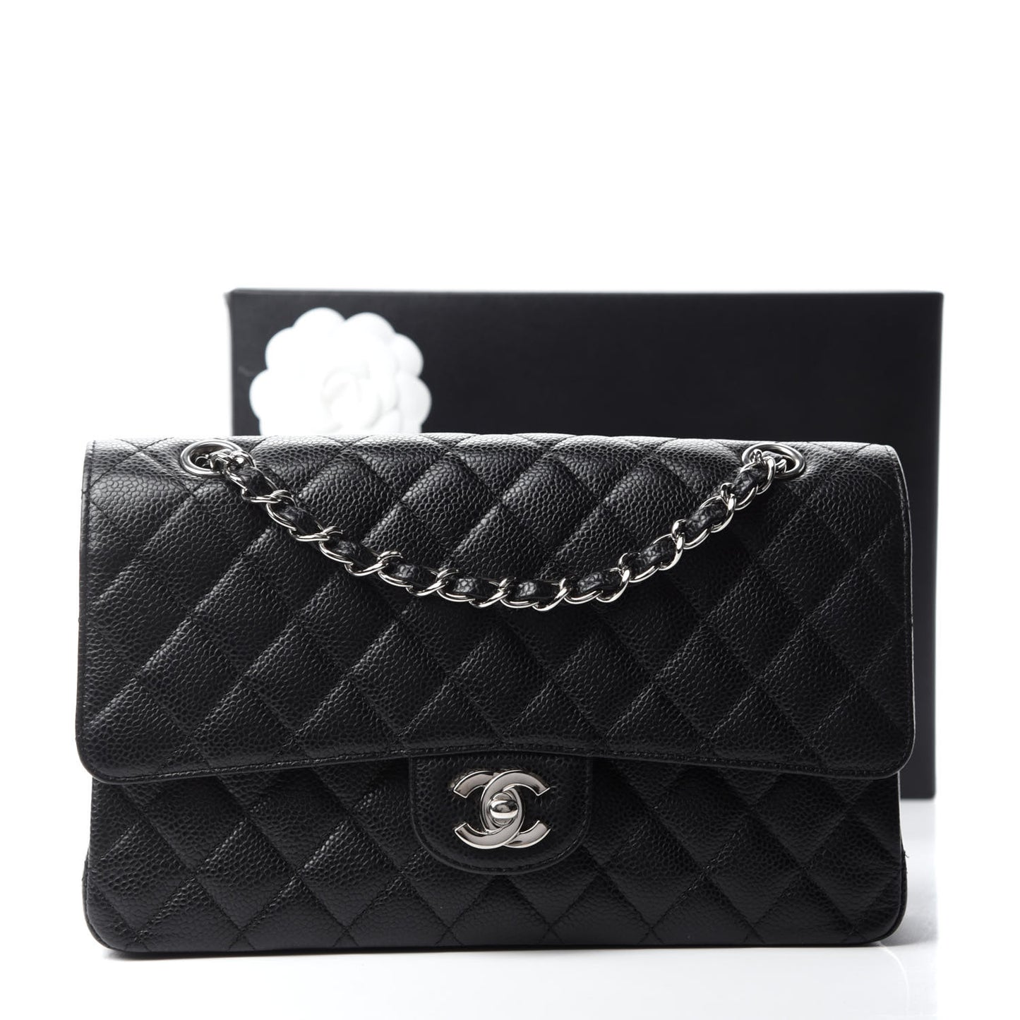 Caviar Quilted Medium Double Flap Black