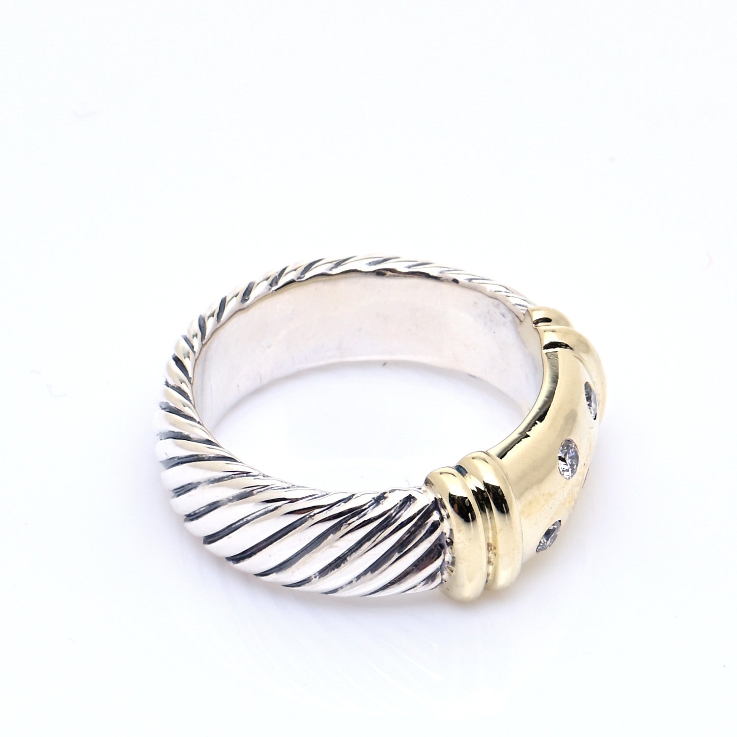 David Yurman Sterling Silver 14K Yellow Gold Diamond Metro Cable Ring 51 5.75 5 of 5