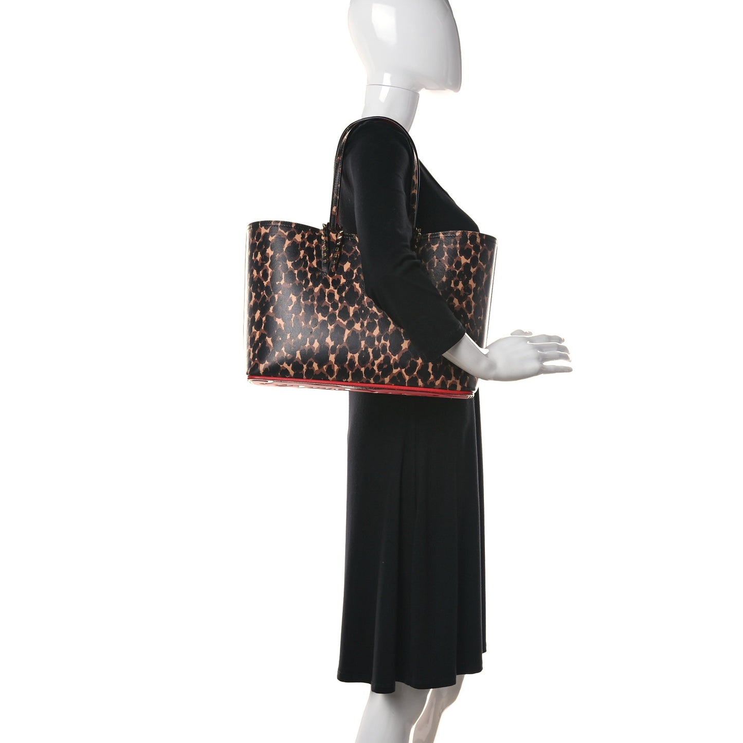 Calfskin Leopard Print Spikes Small East West Cabata Tote Brown