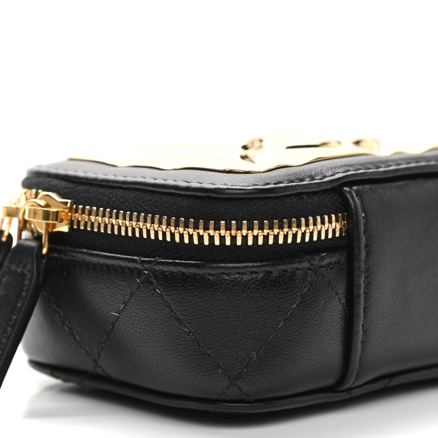 Lambskin Metal Quilted Extra Mini Vanity Case With Chain Black Gold