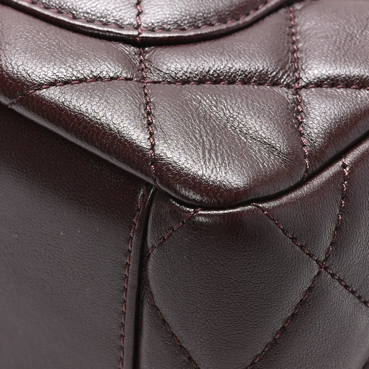 Lambskin Quilted Mini Wenge Wood Bowling Bag Burgundy