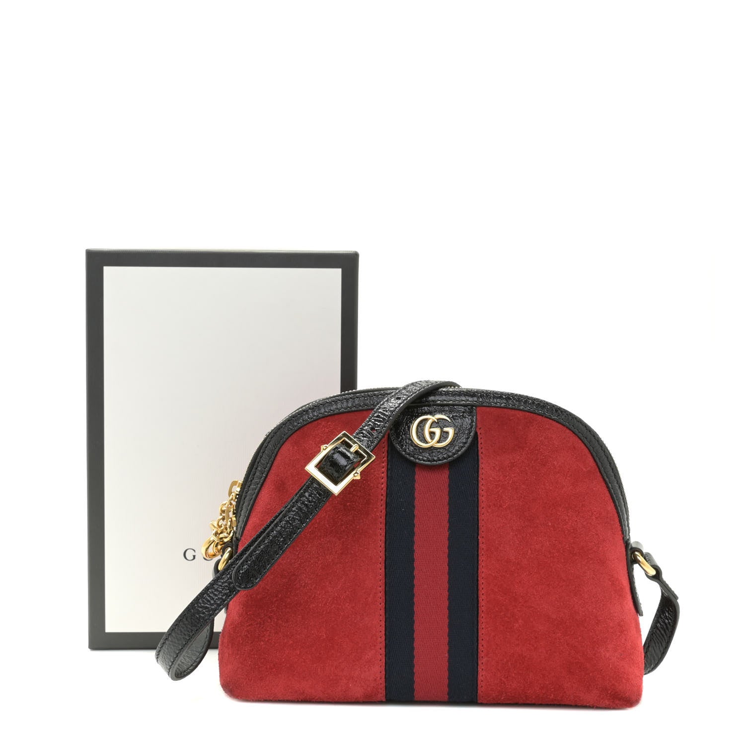 Gucci Suede Patent Web GG Small Ophidia Dome Shoulder Bag Hibiscus Red 10 of 10
