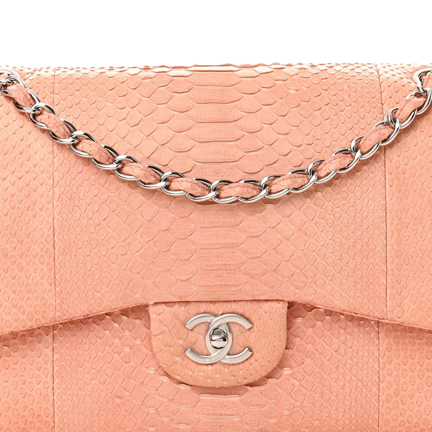 Chanel Snakeskin Jumbo Double Flap Pink 8 of 10