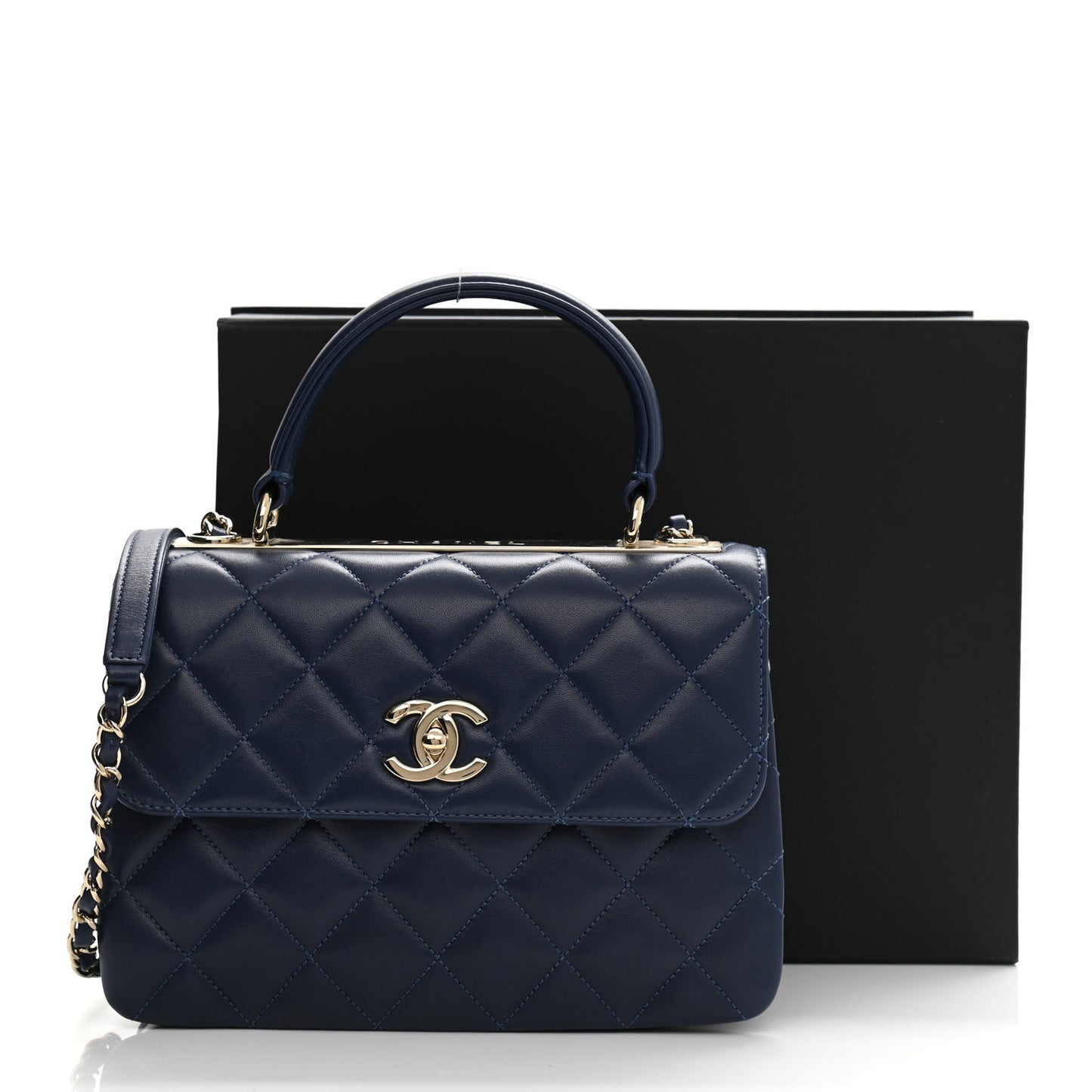 Lambskin Quilted Small Trendy CC Flap Dual Handle Bag Navy