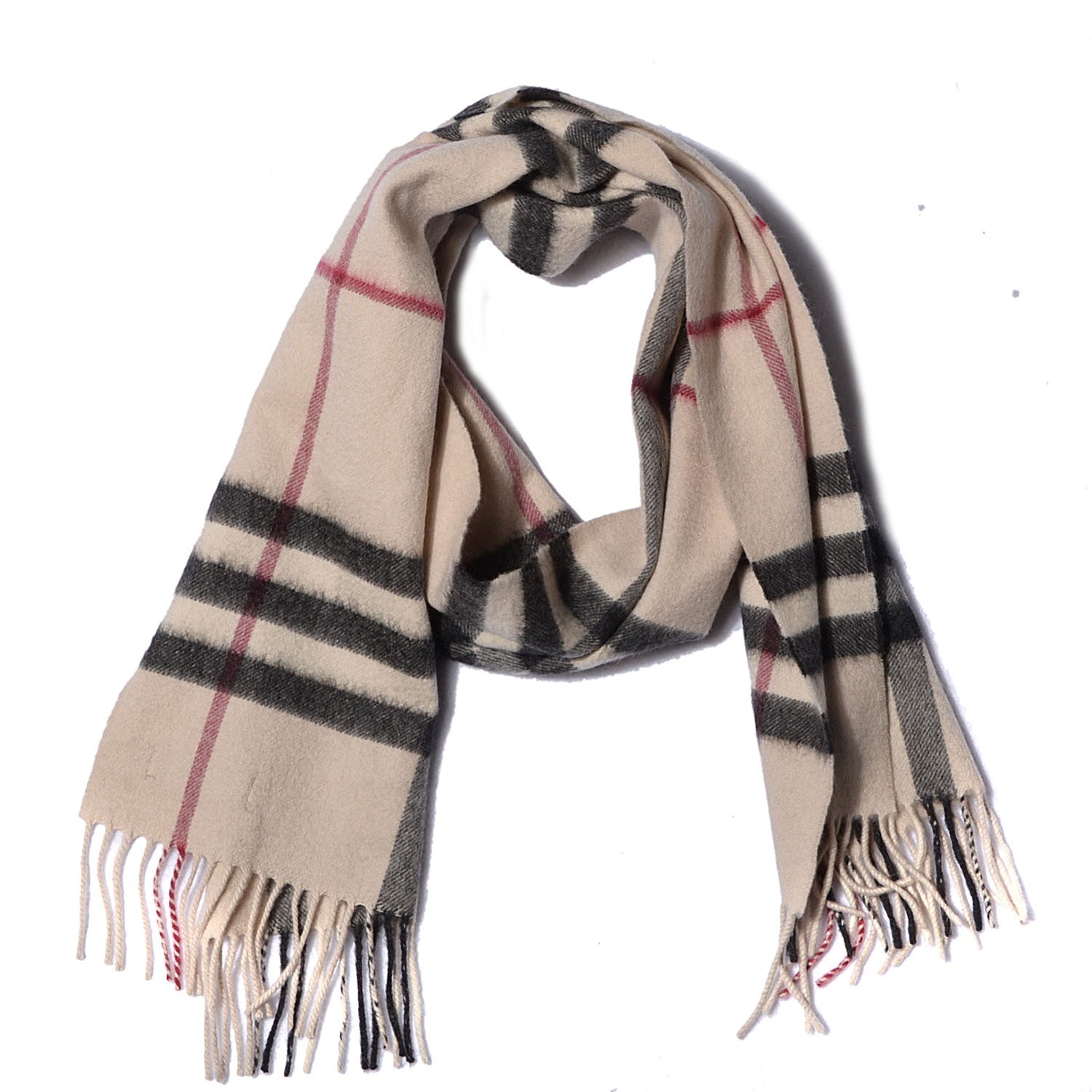 Burberry Cashmere Giant Check Fringe Scarf Ivory 1 of 5