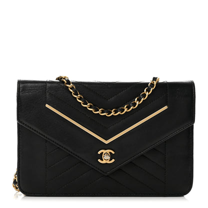 Chanel Lambskin Chevron Quilted Wallet On Chain WOC Black 1 of 13