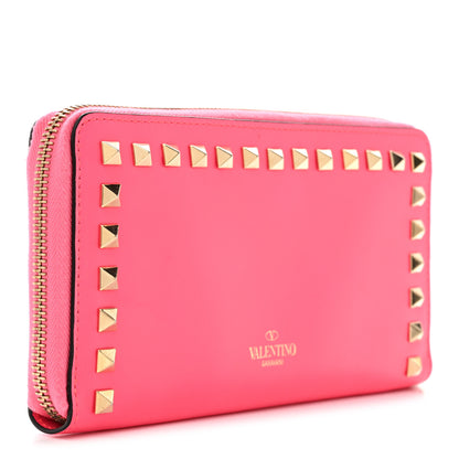 Valentino Garavani Calfskin Rockstud Zip Around Wallet  Fuxia Fluo 3 of 10