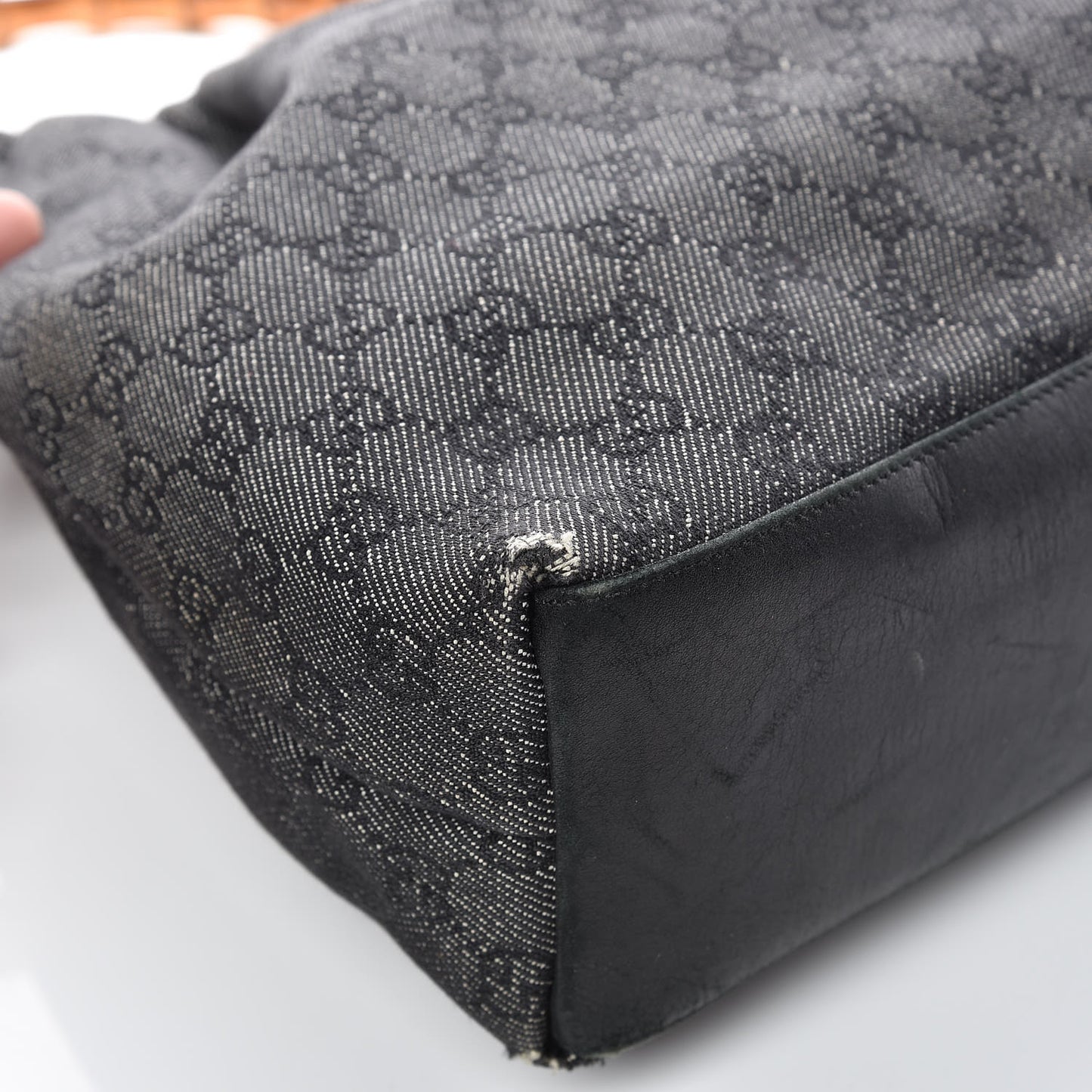 Denim Monogram Bamboo Top Handle Tote Black