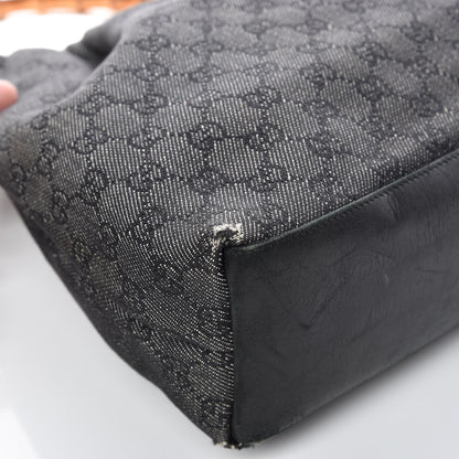 Gucci Denim Monogram Bamboo Top Handle Tote Black 11 of 13