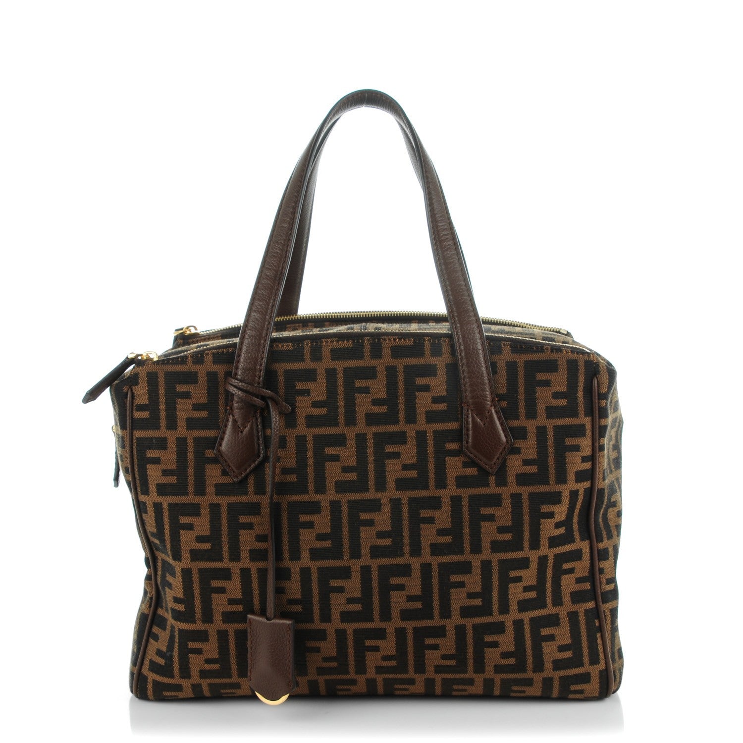 Fendi Zucca Vitello Artic Medium Double Zip Tote Tobacco Castagna 1 of 7