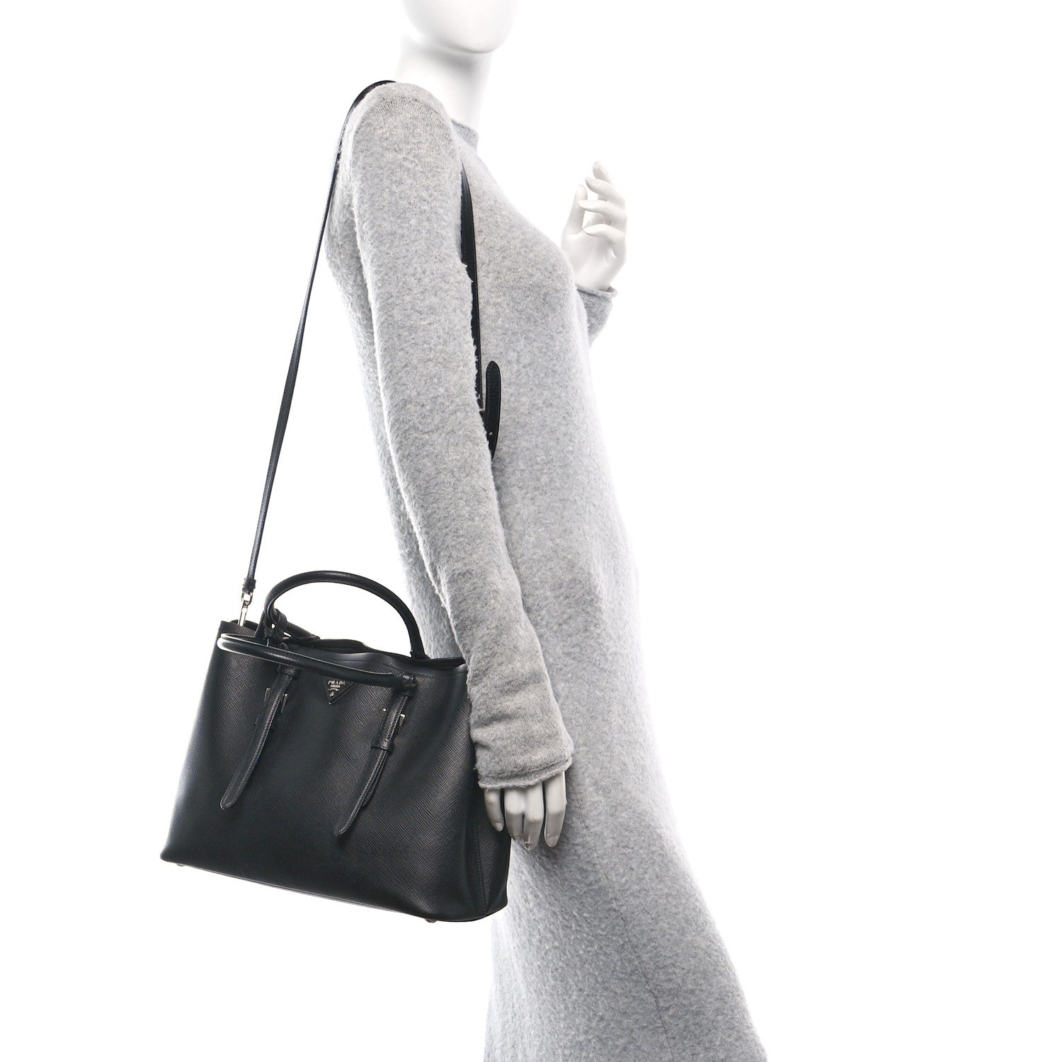 Prada Saffiano Cuir Medium Double Handle Tote Black 2 of 10