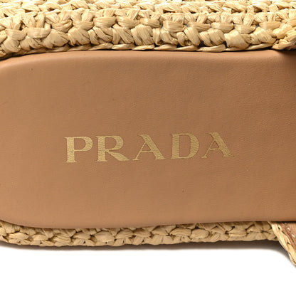 Prada Raffia Metal Triangle Logo Woven Flatform 35mm Slide Sandals 37 Naturale 7 of 9
