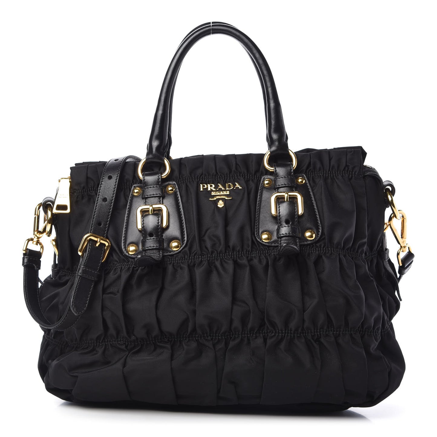 Tessuto Nylon Nappa Gaufre Shopping Satchel Black