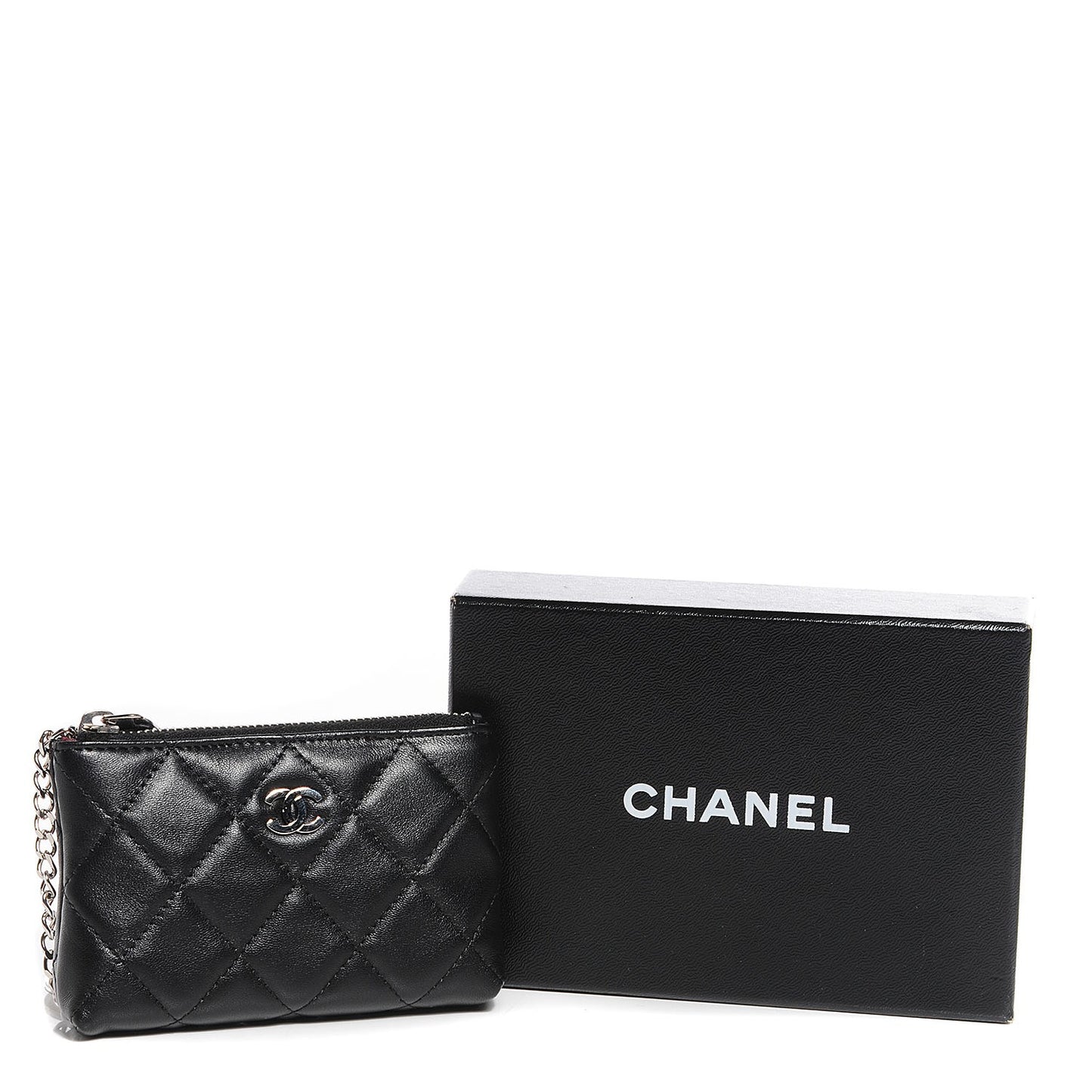 Lambskin Quilted Key Holder Case Black