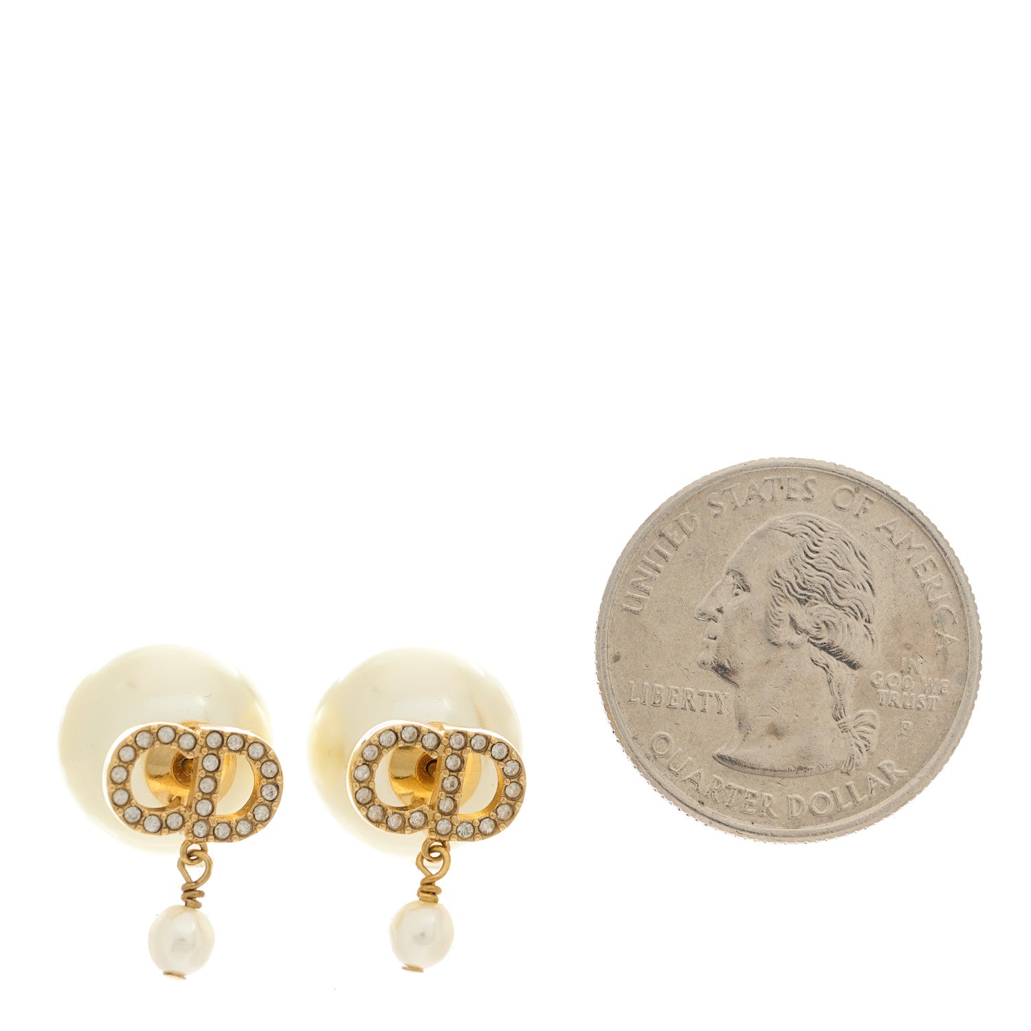 Christian Dior Pearl Crystal Tribal CD Drop Earrings Gold 2 of 5