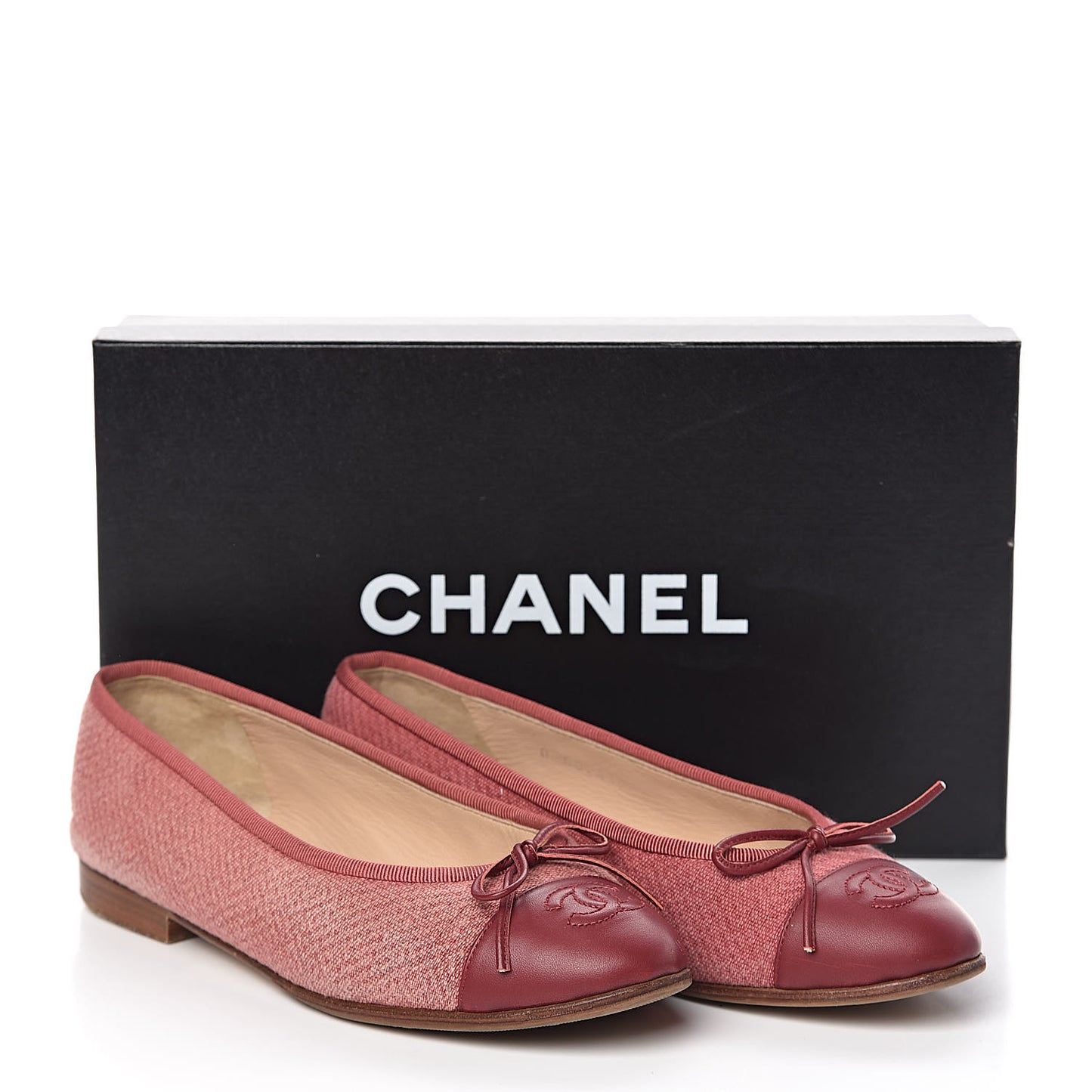 Fabric Lambskin Cap Toe Ballerina Flats 36 Rouge Borde