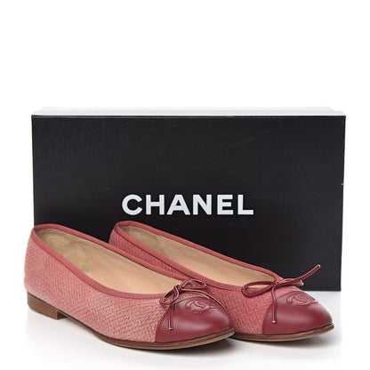 Chanel Fabric Lambskin Cap Toe Ballerina Flats 36 Rouge Borde 8 of 8