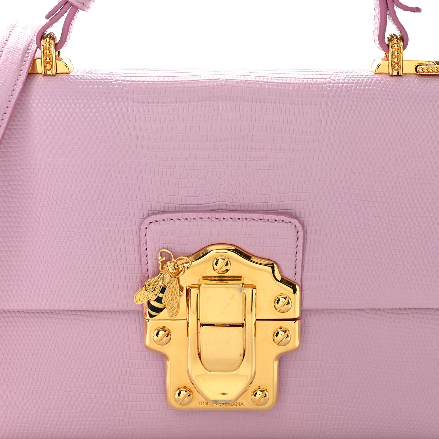 Calfskin Iguana Embossed Lucia Top Handle Satchel Baby Pink