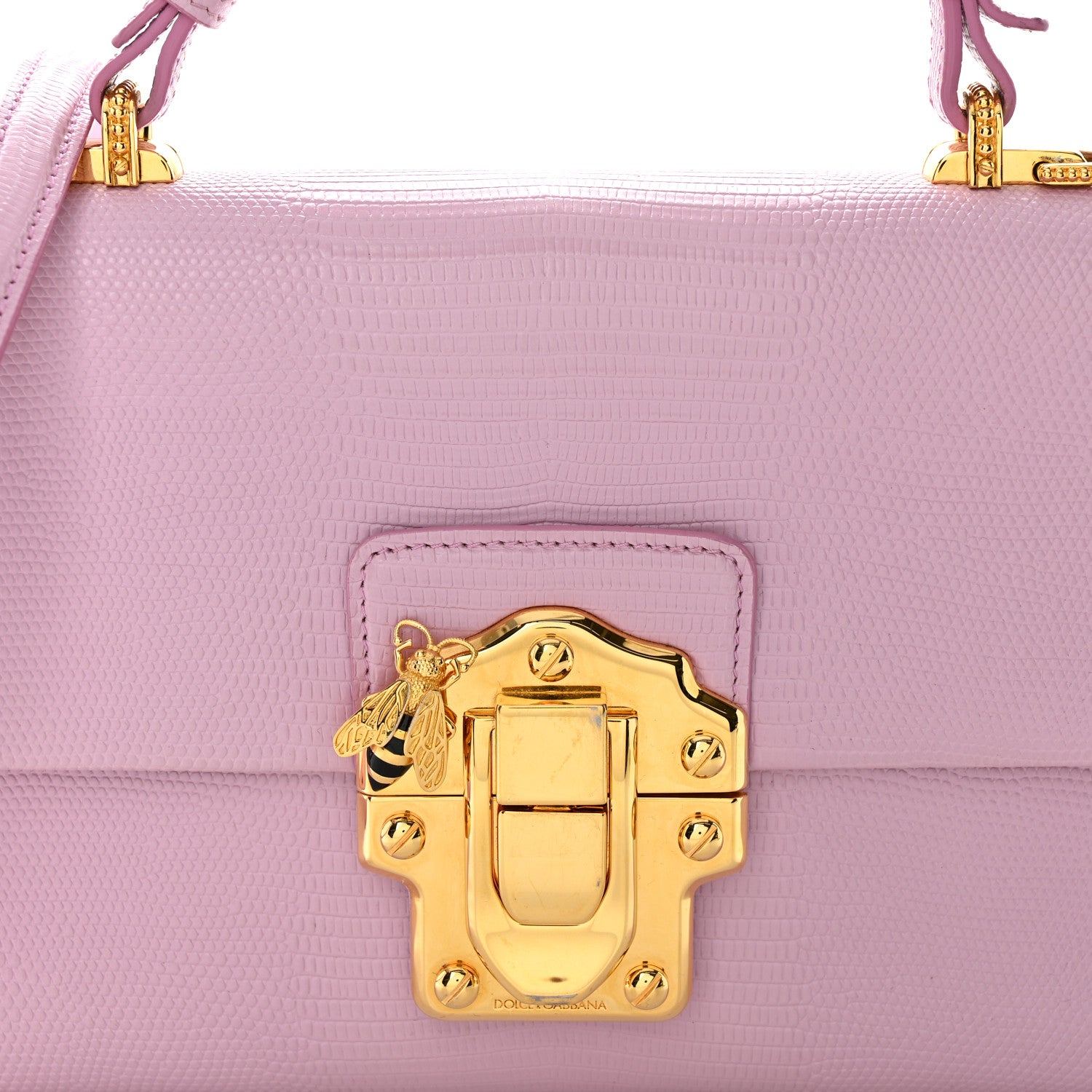 Dolce & Gabbana Calfskin Iguana Embossed Lucia Top Handle Satchel Baby Pink 8 of 11