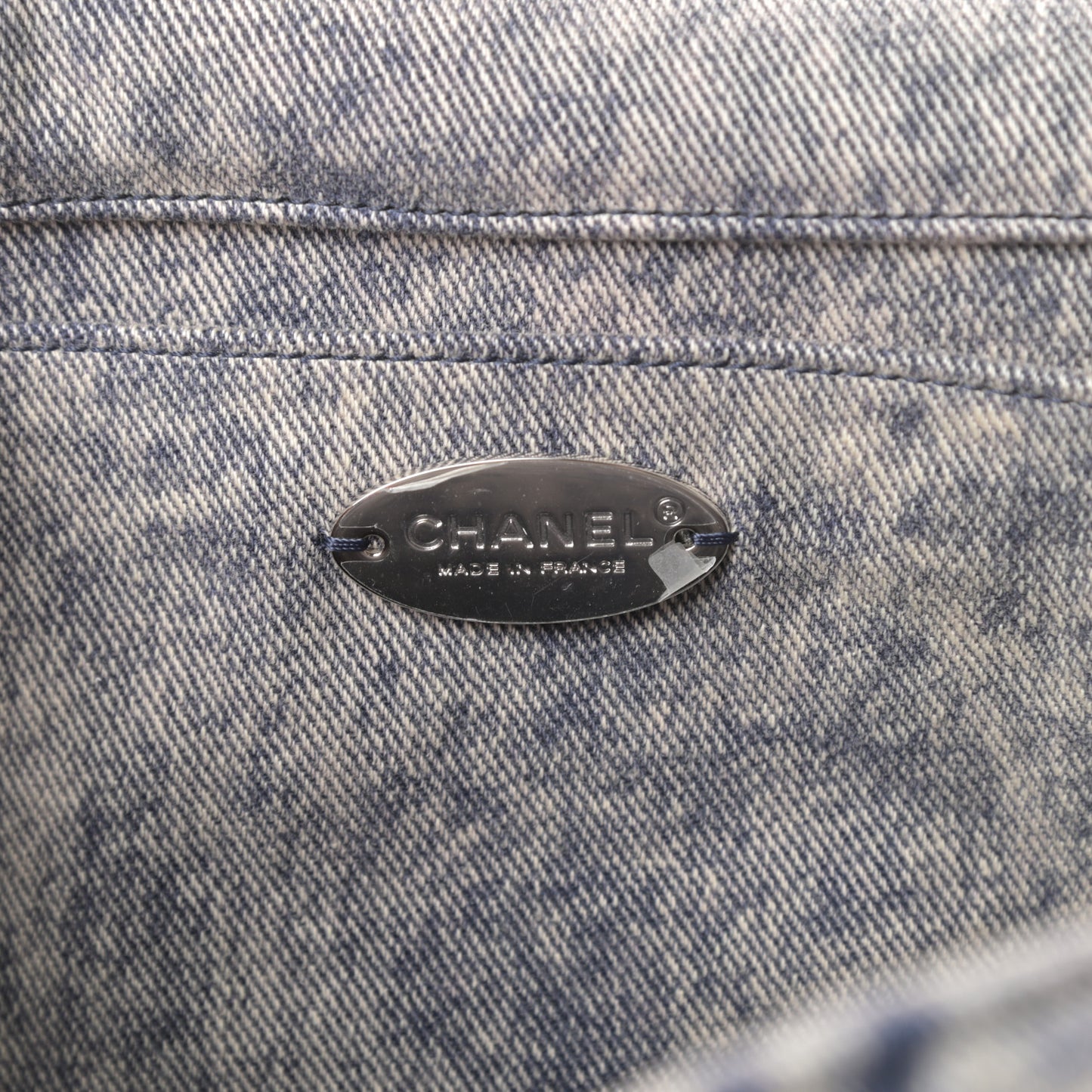 Denim Embossed CC Logo Print Jumbo Single Flap Blue