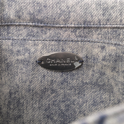 Chanel Denim Embossed CC Logo Print Jumbo Single Flap Blue 6 of 10