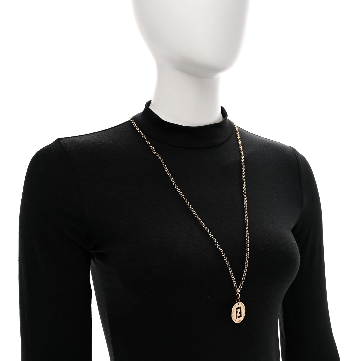 Fendi Metal FF Cutout Necklace Gold 2 of 6