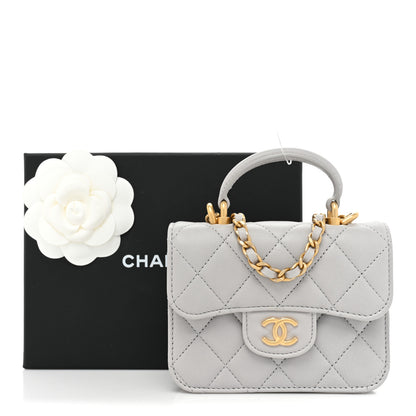 Chanel Lambskin Quilted Top Handle Flap Coin Purse With Chain Grey 11 of 11